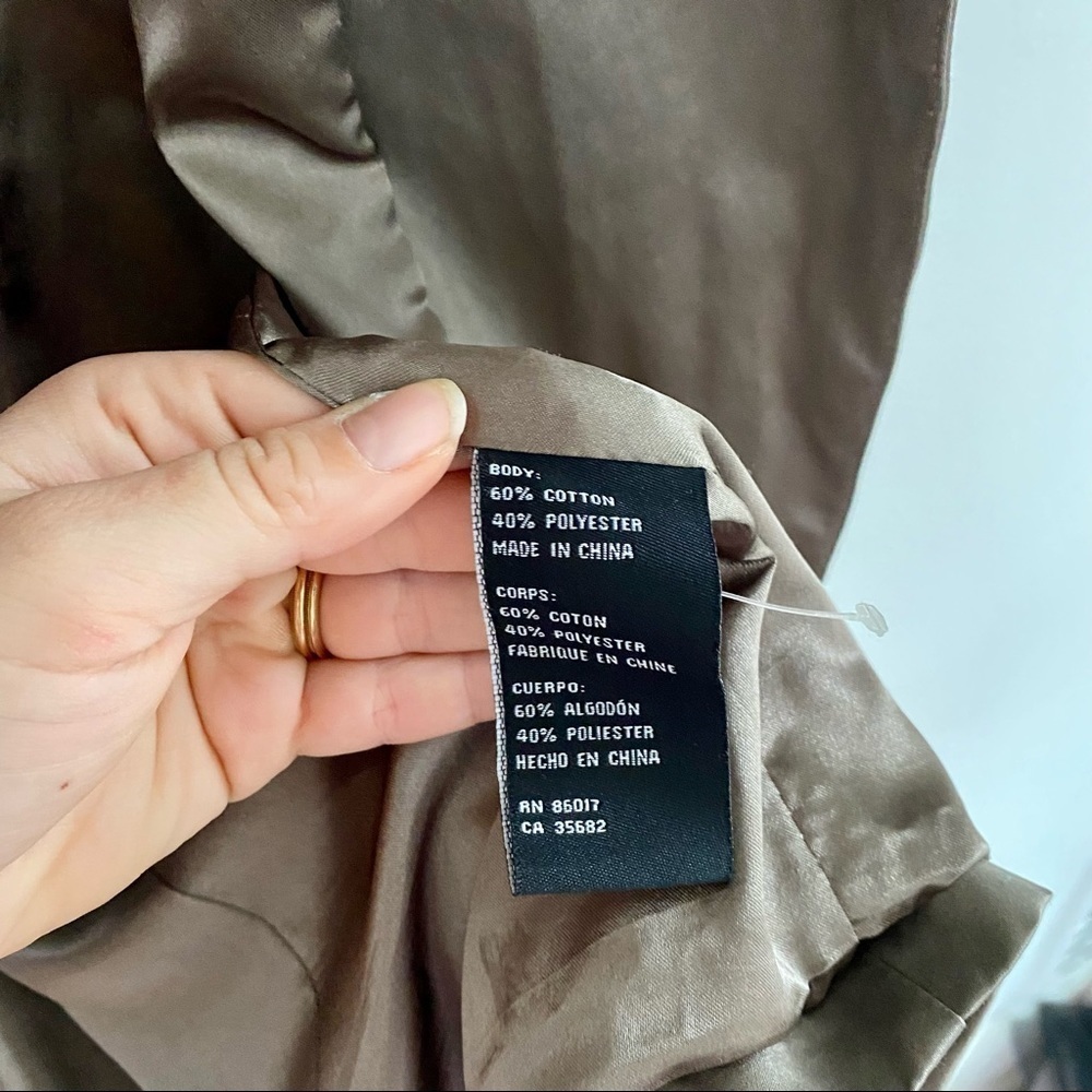 Bebe Gray Green Satin Trench Coat Y2K 3/4 Sleeve Button Detail Gilmore Girls - Picture 8 of 11